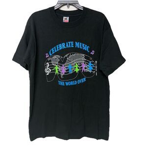 Vtg 1992 Celebrate Music Graphic T Shirt Single Stitch USA Made Black Men L EUC
